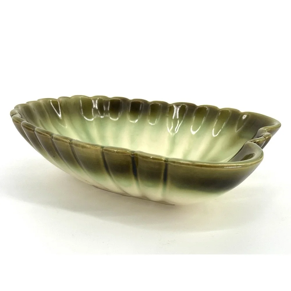 HULL Vtg Avocado Ombre Green #34 Platter Bowl Scalloped Edges Signed USA 10